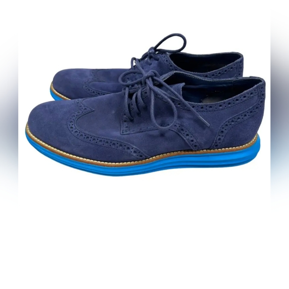 Cole Haan Blue Suede Wingtip Lunargrand Oxfords, Size: 9M
